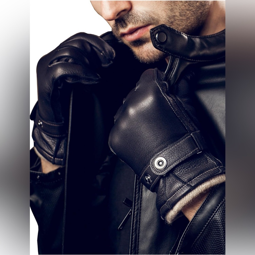NWT- YISEVEN Men's Deerskin Leather Gloves Hand Sewn SIZE: 10 COLOR: Black